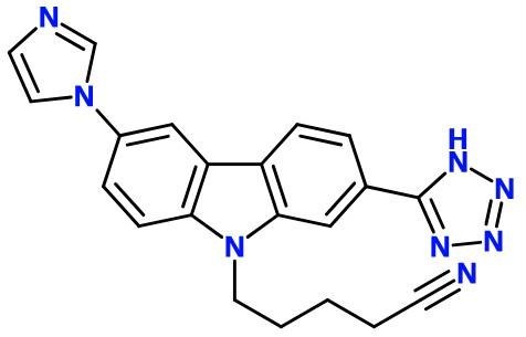 MC085316 5-(6-(1H-imidazol-1-yl)-2-(1H-tetrazol-5-yl)-9H-carbazol-9-yl)pentanenitrile (image for) MC085316 5-(6-(1H-imidazol-1-yl)-2-(1H-tetrazol-5-yl)-9H-carbazol-9-yl)pentanenitrile